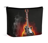 LYDSKGEQ Burning Guitar Makeup Bag Wide-Open Travel Bag Organizer for Toiletry Make Up Cosmetic Waterproof Portable Zipper Pouch Purse Lightweight Small Makeupbag Gift for Women Girl