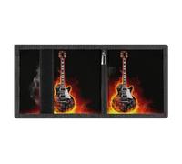 LYDSKGEQ Burning Guitar Slim Rfid Blocking Trifold Wallet for Men Minimalist Front Zipper Pocket 8 Card Slots 1 Id Window & Key Hook Lightweight Credit Card Holder for Work Traveling
