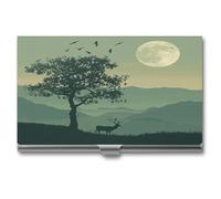 LYDSKGEQ Business Card Case,Business Card Holder for Women & Men Business Card Holder Organizer Suitable for Any Business Occasion Deer Under Oak Tree Print Business Card Box