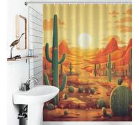 LYDSKGEQ Cactus at Sunset Bathroom Shower Curtain with 12 Plastic Hooks Waterproof Polyester Bath Curtains Thick Boho Farmhouse Window & Door Curtain Room Partition Bathtub Decoration