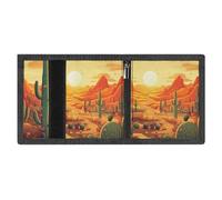 LYDSKGEQ Cactus at Sunset Slim Rfid Blocking Trifold Wallet for Men Minimalist Front Zipper Pocket 8 Card Slots 1 Id Window & Key Hook Lightweight Credit Card Holder for Work Traveling