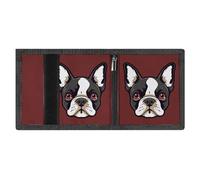 LYDSKGEQ Cartoon Boston Terrier Slim Rfid Blocking Trifold Wallet for Men Minimalist Front Zipper Pocket 8 Card Slots 1 Id Window & Key Hook Lightweight Credit Card Holder for Work Traveling