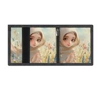 LYDSKGEQ Cartoon Muslim Girl Slim Rfid Blocking Trifold Wallet for Men Minimalist Front Zipper Pocket 8 Card Slots 1 Id Window & Key Hook Lightweight Credit Card Holder for Work Traveling