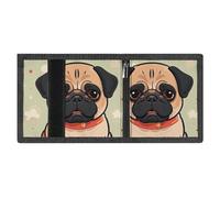 LYDSKGEQ Cartoon Pug Slim Rfid Blocking Trifold Wallet for Men Minimalist Front Zipper Pocket 8 Card Slots 1 Id Window & Key Hook Lightweight Credit Card Holder for Work Traveling
