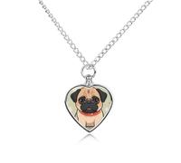 LYDSKGEQ Cartoon Pug Urn Necklaces for Ashes Personalized Human Pet Cremation Jewelry Customized Keepsake Locket Pendant with Filling Kit Memorial Gift for Dog Cat Lover Women Men(Heart)