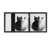 LYDSKGEQ Cats Hugging Slim Rfid Blocking Trifold Wallet for Men Minimalist Front Zipper Pocket 8 Card Slots 1 Id Window & Key Hook Lightweight Credit Card Holder for Work Traveling