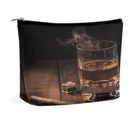 LYDSKGEQ Cigar & Whiskey Makeup Bag Wide-Open Travel Bag Organizer for Toiletry Make Up Cosmetic Waterproof Portable Zipper Pouch Purse Lightweight Small Makeupbag Gift for Women Girl