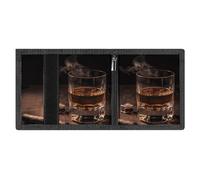 LYDSKGEQ Cigar & Whiskey Slim Rfid Blocking Trifold Wallet for Men Minimalist Front Zipper Pocket 8 Card Slots 1 Id Window & Key Hook Lightweight Credit Card Holder for Work Traveling