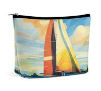 LYDSKGEQ Colorful Sail Boat Makeup Bag Wide-Open Travel Bag Organizer for Toiletry Make Up Cosmetic Waterproof Portable Zipper Pouch Purse Lightweight Small Makeupbag Gift for Women Girl