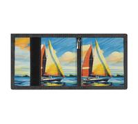 LYDSKGEQ Colorful Sail Boat Slim Rfid Blocking Trifold Wallet for Men Minimalist Front Zipper Pocket 8 Card Slots 1 Id Window & Key Hook Lightweight Credit Card Holder for Work Traveling