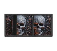LYDSKGEQ Cool Skull Graphics Slim Rfid Blocking Trifold Wallet for Men Minimalist Front Zipper Pocket 8 Card Slots 1 Id Window & Key Hook Lightweight Credit Card Holder for Work Traveling