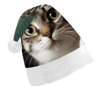 LYDSKGEQ Curious Cat Christmas Hats for Adults Santa Hat Double Layer Comfort & Plush Brim for New Year Festive Holiday Party