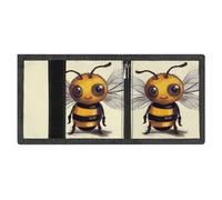 LYDSKGEQ Cute Bee Slim Rfid Blocking Trifold Wallet for Men Minimalist Front Zipper Pocket 8 Card Slots 1 Id Window & Key Hook Lightweight Credit Card Holder for Work Traveling