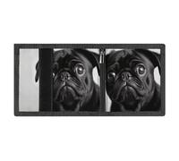 LYDSKGEQ Cute Black Pug Dog Slim Rfid Blocking Trifold Wallet for Men Minimalist Front Zipper Pocket 8 Card Slots 1 Id Window & Key Hook Lightweight Credit Card Holder for Work Traveling
