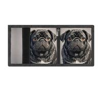 LYDSKGEQ Cute Black Pug Dog Slim Rfid Blocking Trifold Wallet for Men Minimalist Front Zipper Pocket 8 Card Slots 1 Id Window & Key Hook Lightweight Credit Card Holder for Work Traveling