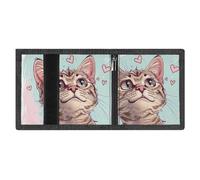 LYDSKGEQ Cute Cat Slim Rfid Blocking Trifold Wallet for Men Minimalist Front Zipper Pocket 8 Card Slots 1 Id Window & Key Hook Lightweight Credit Card Holder for Work Traveling
