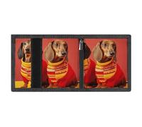 LYDSKGEQ Cute Dachshund Slim Rfid Blocking Trifold Wallet for Men Minimalist Front Zipper Pocket 8 Card Slots 1 Id Window & Key Hook Lightweight Credit Card Holder for Work Traveling