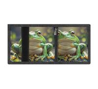 LYDSKGEQ Cute Frog Slim Rfid Blocking Trifold Wallet for Men Minimalist Front Zipper Pocket 8 Card Slots 1 Id Window & Key Hook Lightweight Credit Card Holder for Work Traveling