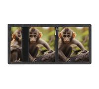 LYDSKGEQ Cute Little Monkeys Slim Rfid Blocking Trifold Wallet for Men Minimalist Front Zipper Pocket 8 Card Slots 1 Id Window & Key Hook Lightweight Credit Card Holder for Work Traveling