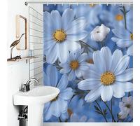 LYDSKGEQ Daisy Blue Bathroom Shower Curtain with 12 Plastic Hooks Waterproof Polyester Bath Curtains Thick Boho Farmhouse Window & Door Curtain Room Partition Bathtub Decoration 55x72