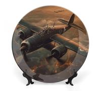 LYDSKGEQ Decorative Plates for Wall Hanging 6inch Large Porcelain Bone China Plate with Display Stand Personalized Ceramic World War Aircraft Art Dish for Office Corridor Wedding Party