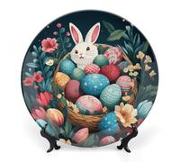 LYDSKGEQ Decorative Plates for Wall Hanging 6inch Large Porcelain Bone China Plate with Display Stand Personalized Ceramic Basket And Easter Eggs Art Dish for Office Corridor Wedding Party