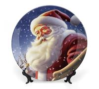 LYDSKGEQ Decorative Plates for Wall Hanging 6inch Large Porcelain Bone China Plate with Display Stand Personalized Ceramic Smiling Santa Claus Art Dish for Office Corridor Wedding Party