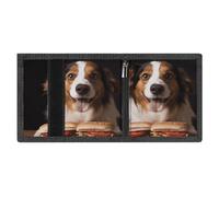 LYDSKGEQ Dog Holding A Hot Dog Slim Rfid Blocking Trifold Wallet for Men Minimalist Front Zipper Pocket 8 Card Slots 1 Id Window & Key Hook Lightweight Credit Card Holder for Work Traveling