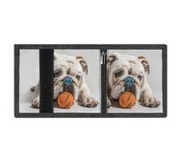 LYDSKGEQ Dog Playing Ball Slim Rfid Blocking Trifold Wallet for Men Minimalist Front Zipper Pocket 8 Card Slots 1 Id Window & Key Hook Lightweight Credit Card Holder for Work Traveling