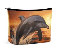 LYDSKGEQ Dusk Dolphin Makeup Bag Wide-Open Travel Bag Organizer for Toiletry Make Up Cosmetic Waterproof Portable Zipper Pouch Purse Lightweight Small Makeupbag Gift for Women Girl