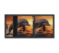 LYDSKGEQ Dusk Dolphin Slim Rfid Blocking Trifold Wallet for Men Minimalist Front Zipper Pocket 8 Card Slots 1 Id Window & Key Hook Lightweight Credit Card Holder for Work Traveling