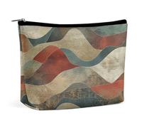 LYDSKGEQ Earth Tones And Waves Makeup Bag Wide-Open Travel Bag Organizer for Toiletry Make Up Cosmetic Waterproof Portable Zipper Pouch Purse Lightweight Small Makeupbag Gift for Women Girl