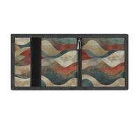 LYDSKGEQ Earth Tones And Waves Slim Rfid Blocking Trifold Wallet for Men Minimalist Front Zipper Pocket 8 Card Slots 1 Id Window & Key Hook Lightweight Credit Card Holder for Work Traveling