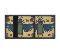 LYDSKGEQ Egyptian Scarab Slim Rfid Blocking Trifold Wallet for Men Minimalist Front Zipper Pocket 8 Card Slots 1 Id Window & Key Hook Lightweight Credit Card Holder for Work Traveling