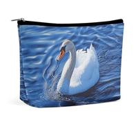 LYDSKGEQ Elegant White Swan Makeup Bag Wide-Open Travel Bag Organizer for Toiletry Make Up Cosmetic Waterproof Portable Zipper Pouch Purse Lightweight Small Makeupbag Gift for Women Girl