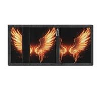 LYDSKGEQ Fire Angle Wings Slim Rfid Blocking Trifold Wallet for Men Minimalist Front Zipper Pocket 8 Card Slots 1 Id Window & Key Hook Lightweight Credit Card Holder for Work Traveling