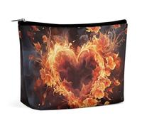 LYDSKGEQ Fire Flowers And Heart Makeup Bag Wide-Open Travel Bag Organizer for Toiletry Make Up Cosmetic Waterproof Portable Zipper Pouch Purse Lightweight Small Makeupbag Gift for Women Girl