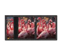 LYDSKGEQ Flamingos Partying Slim Rfid Blocking Trifold Wallet for Men Minimalist Front Zipper Pocket 8 Card Slots 1 Id Window & Key Hook Lightweight Credit Card Holder for Work Traveling