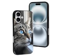 LYDSKGEQ for iPhone 16/Pro Case Soft TPU Shockproof Blue Eyed Cat Protective Phone Cover Cute Cell Phone Case Slim Fit Phonecase for Women Men (Black)