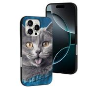 LYDSKGEQ for iPhone 16/Pro Case Soft TPU Shockproof Cute Blue Cat Protective Phone Cover Cute Cell Phone Case Slim Fit Phonecase for Women Men (Black)
