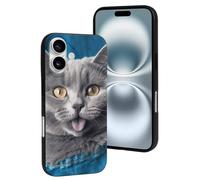 LYDSKGEQ for iPhone 16/Pro Case Soft TPU Shockproof Cute Blue Cat Protective Phone Cover Cute Cell Phone Case Slim Fit Phonecase for Women Men (Black)