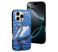 LYDSKGEQ for iPhone 16/Pro Case Soft TPU Shockproof Elegant White Swan Protective Phone Cover Cute Cell Phone Case Slim Fit Phonecase for Women Men (Black)