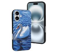LYDSKGEQ for iPhone 16/Pro Case Soft TPU Shockproof Elegant White Swan Protective Phone Cover Cute Cell Phone Case Slim Fit Phonecase for Women Men (Black)