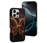LYDSKGEQ for iPhone 16/Pro Case Soft TPU Shockproof Fire Butterfly Art Protective Phone Cover Cute Cell Phone Case Slim Fit Phonecase for Women Men (Black)