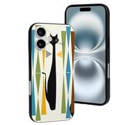LYDSKGEQ for iPhone 16/Pro Case Soft TPU Shockproof Modern Mid Century Art Cat Protective Phone Cover Cute Cell Phone Case Slim Fit Phonecase for Women Men (Black)