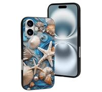 LYDSKGEQ for iPhone 16/Pro Case Soft TPU Shockproof Ocean Shell Art Protective Phone Cover Cute Cell Phone Case Slim Fit Phonecase for Women Men (Black)