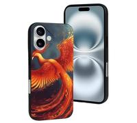 LYDSKGEQ for iPhone 16/Pro Case Soft TPU Shockproof Orange Red Phoenix Protective Phone Cover Cute Cell Phone Case Slim Fit Phonecase for Women Men (Black)