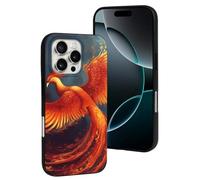 LYDSKGEQ for iPhone 16/Pro Case Soft TPU Shockproof Orange Red Phoenix Protective Phone Cover Cute Cell Phone Case Slim Fit Phonecase for Women Men (Black)