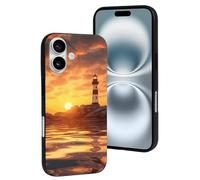 LYDSKGEQ for iPhone 16/Pro Case Soft TPU Shockproof Sea Lighthouse Sunset Protective Phone Cover Cute Cell Phone Case Slim Fit Phonecase for Women Men (Black)