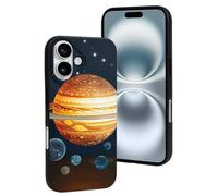 LYDSKGEQ for iPhone 16/Pro Case Soft TPU Shockproof Solar System Planet Protective Phone Cover Cute Cell Phone Case Slim Fit Phonecase for Women Men (Black)